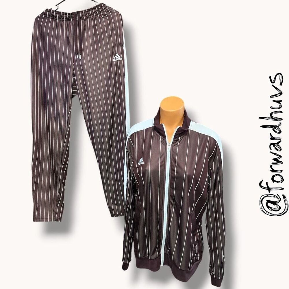 ☑️ Adidas Wine Pinstripe Track Suit Jacket Pants Set XL READ